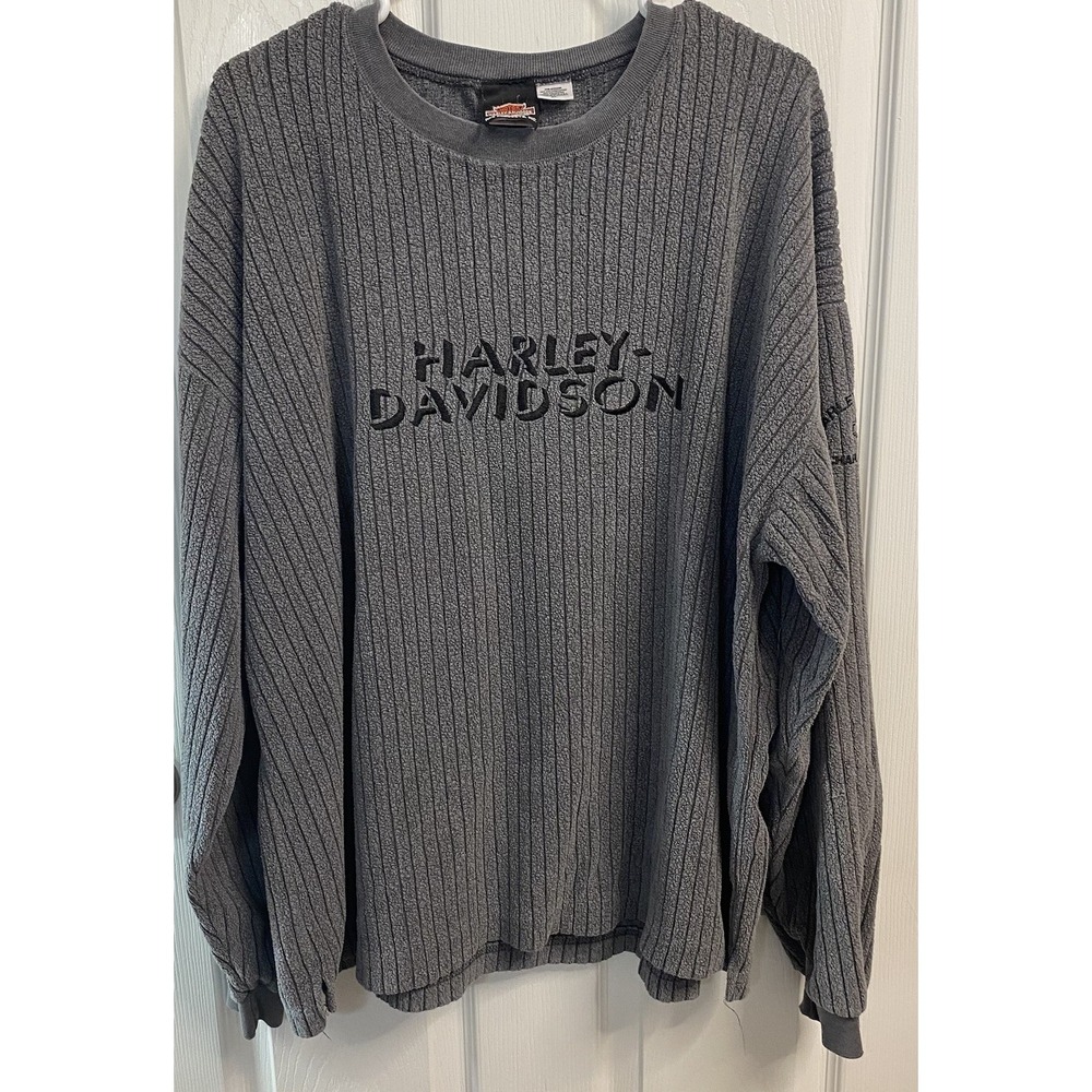 Harley Davidson Men's Gray‎ Ribbed Sweater Shirt Pullover  Embroidered XL-EUC